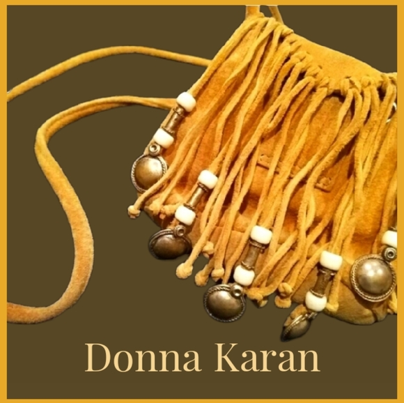 DKNY Suede Mini Shoulder Purse with Fringe & Beads - Picture 6 of 6